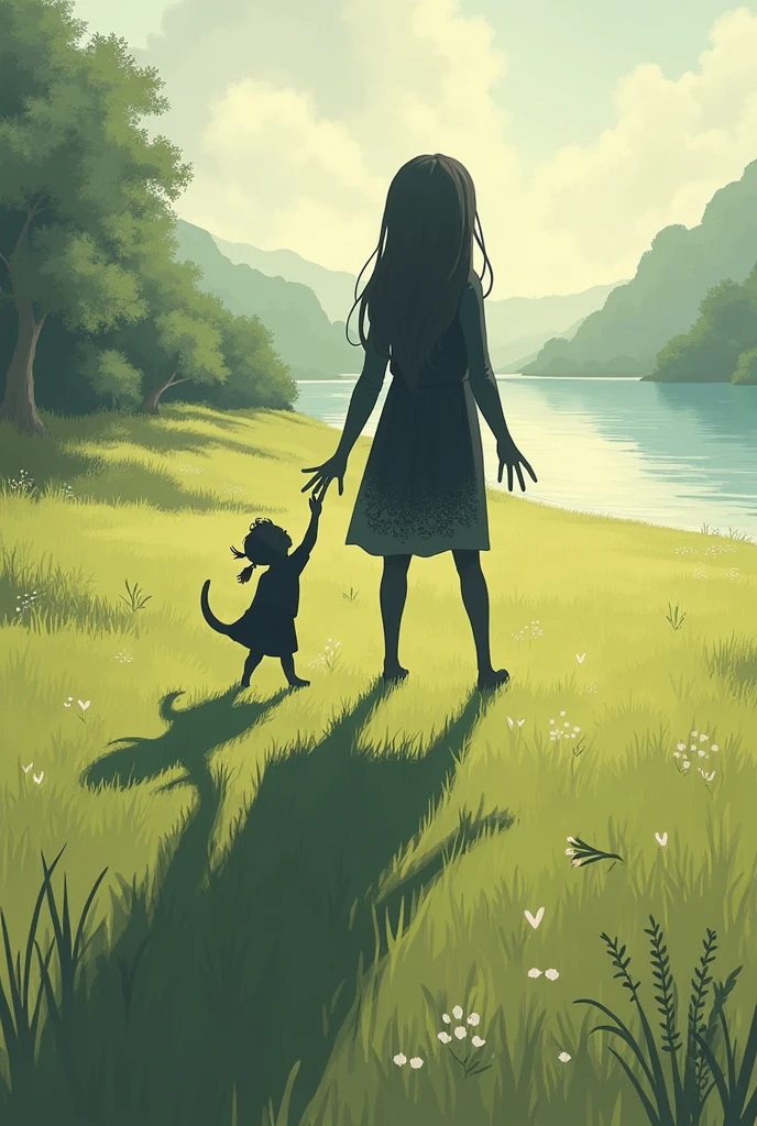 Create a drawing where the character is someone's shadow on the ground