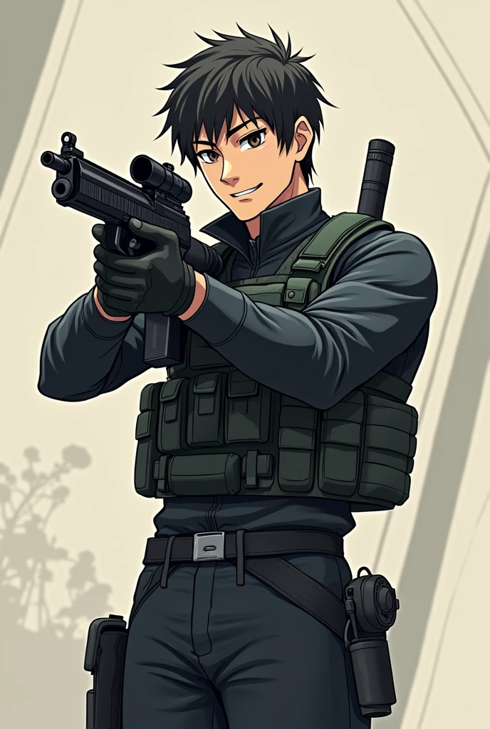 Japanese、male、gun、cool、smile、An illustration、game tic