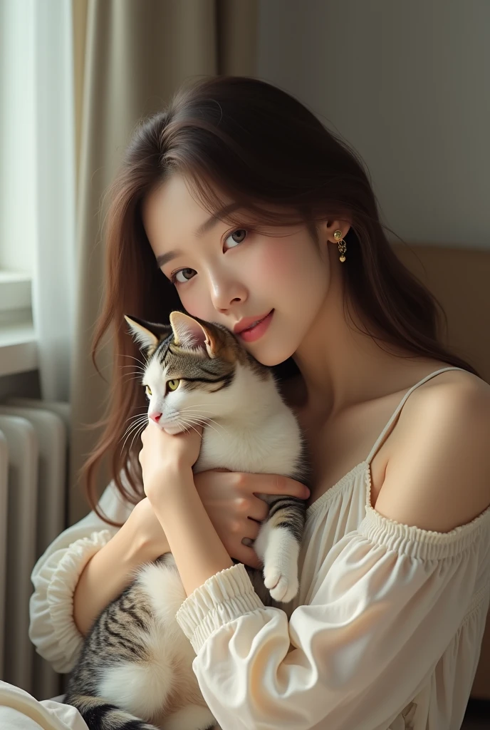 Jennie Kim holding a cat.