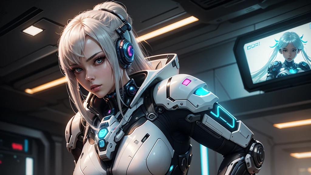 a woman in a futuristic suit with a glowing head and chest, cyberpunk art inspired by Marek Okon, cgsociety contest winner, digitl art, gynoid cyborg body, girl with mecha cybernetic armor, cyber suit, cyber suit, in white futuristic armor, cyber suits, diverse cyber suits, gynoid body, eco de overwatch, perfect anime cyborg woman INFO
