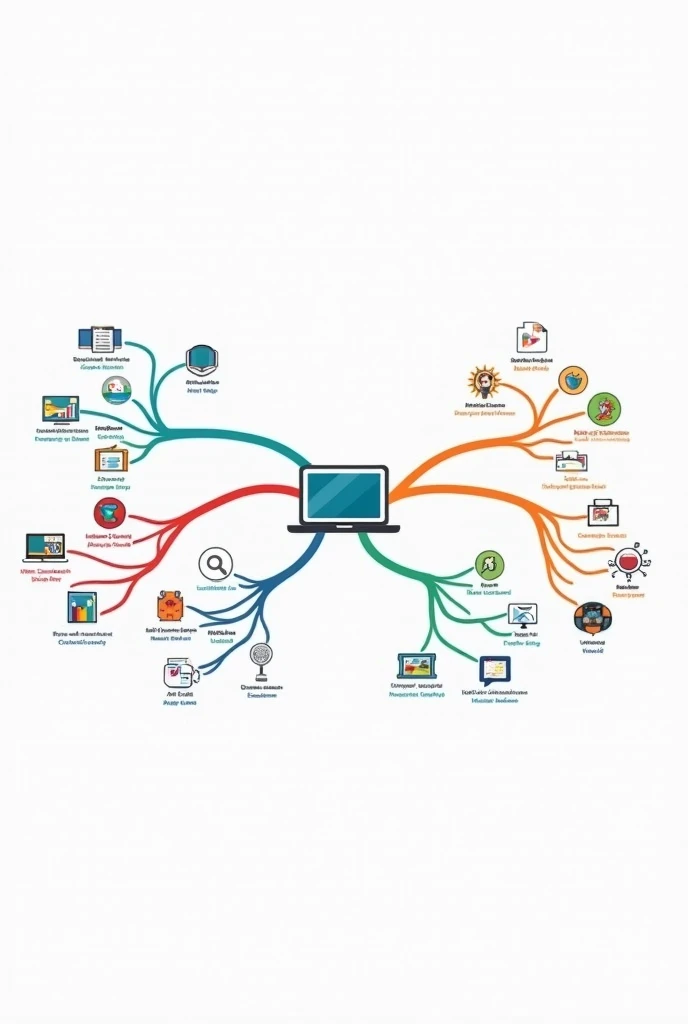 Make a mind map with only images about software that has pictures but is easy to understand, can of 6