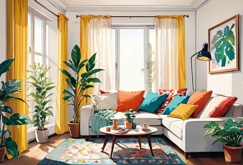 A chart with illustration of items below
1. Chair
2. Sofa
3. Couch
4. Table
5. Lamp
6. TV
7. Remote
8. Carpet
9. Rug
10. Picture
11. Window
12. Curtain
13. Fan
14. Light
15. Switch
16. Shelf
17. Book
18. Clock
19. Plant
20. Vase
White background
(masterpiece best quality:1.2) delicate illustration ultra-detailed, illustrations, bright, colourful,