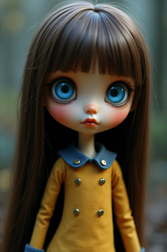 Coraline dolls character straight brown hair blue buttons