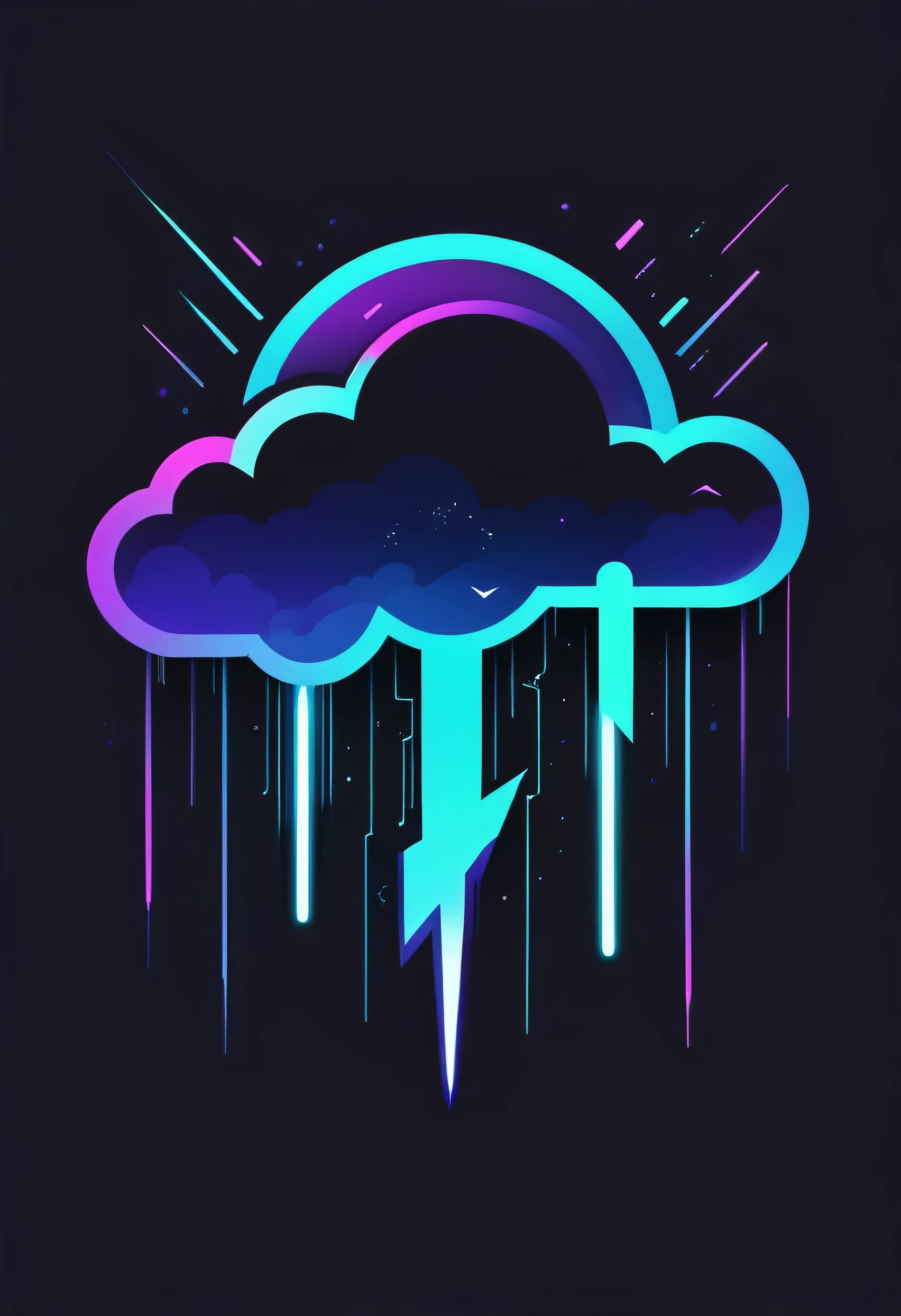 Design a logo for a Discord server named 'Cruelcloud'. The logo should have a dark, edgy, and futuristic theme, combining elements of stormy clouds with a digital or cyberpunk aesthetic. The main symbol could be a stylized cloud with sharp, angular lines, possibly incorporating subtle lightning bolts or glitch effects to represent the 'cruel' aspect. The color scheme should focus on dark grays, deep blues, and electric purples, with accents of neon cyan. The server name 'Cruelcloud' should be integrated into the design in a sleek, modern font, subtly blending into the overall aesthetic