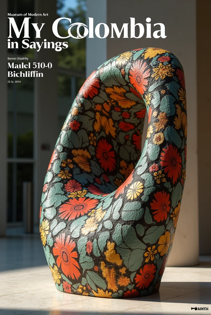I need a flyer to show a sculpture event at the Museum of Modern Art in Medellin, with the title “My Colombia in Sayings”
