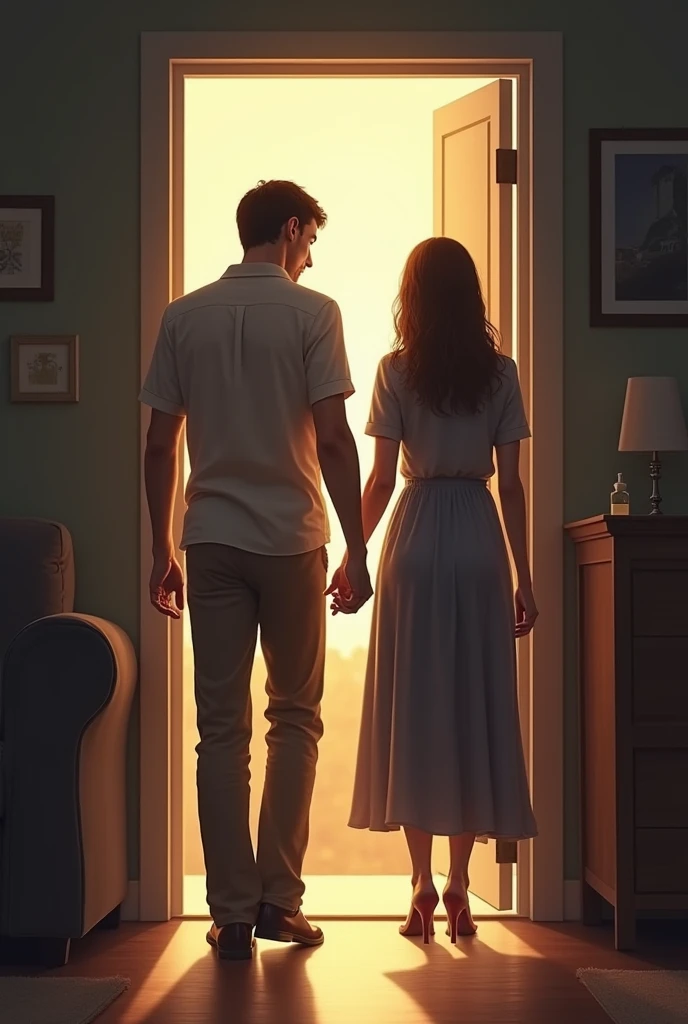 Ek father man jisne shirt pent pehni h or ek mother women jisne shirt and skart pehni h darwaja khol kar inside aate huye or rote huye seen morning ka h dono parents ro rhe h