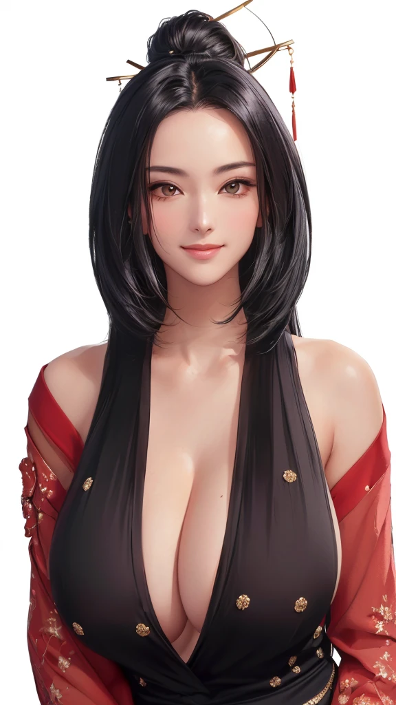 (((Perfect body,(((Ping Ping))),(((Black long hair))),((masterpiece)),high resolution, ((Best quality at best)),masterpiece,quality,Best quality,((( Exquisite facial features,Looking at the audience,There is light in the eyes,Smile))),From below,Looking up))),(((Light and shadow,Huge breasts,))),(((Looking at the camera,White background,))))