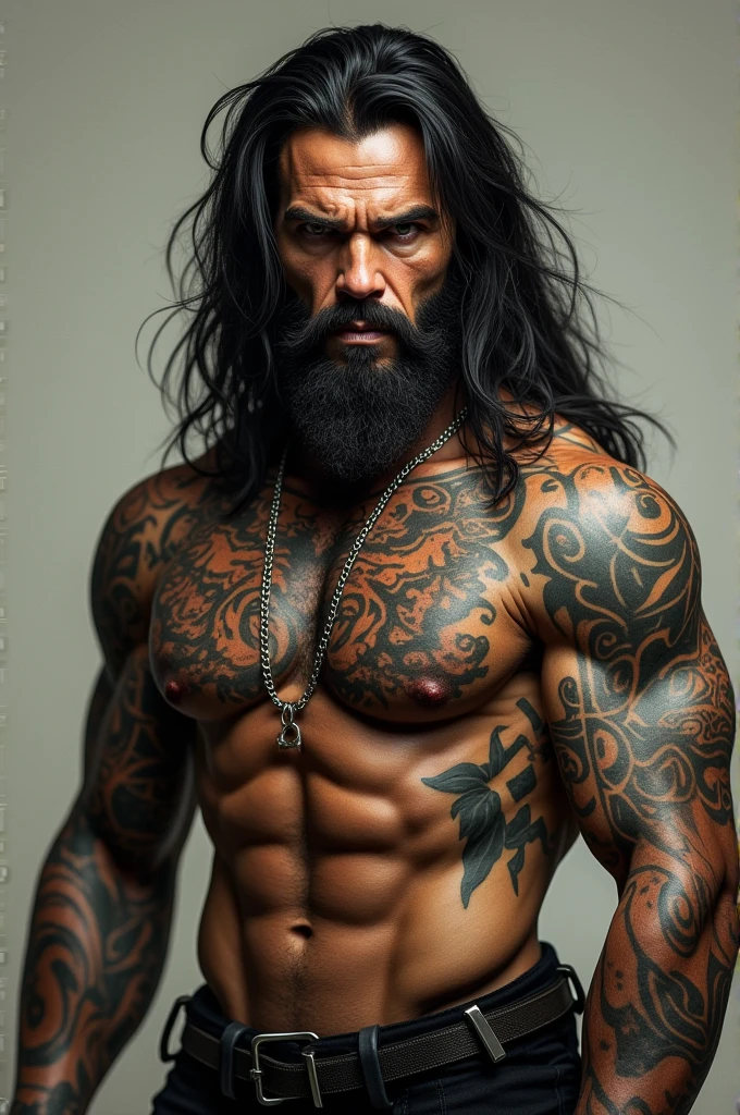 man with long hair and tattoos