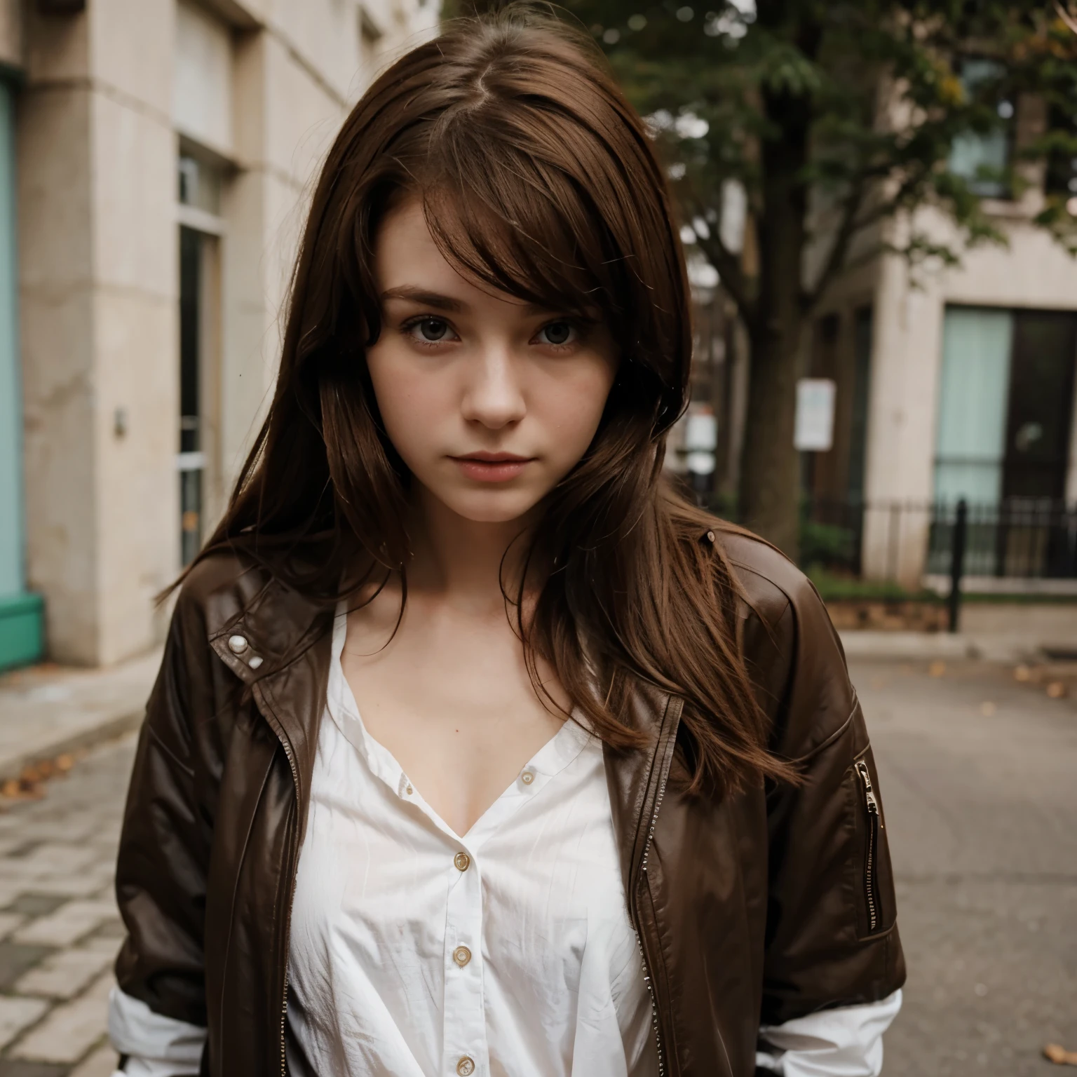 Girl Pale Skin With Brown Hair with Jacket