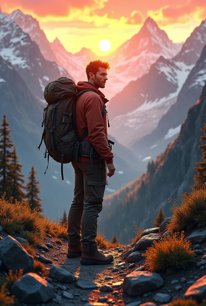 Handsome Mountain trekking , sunrise or sunsets