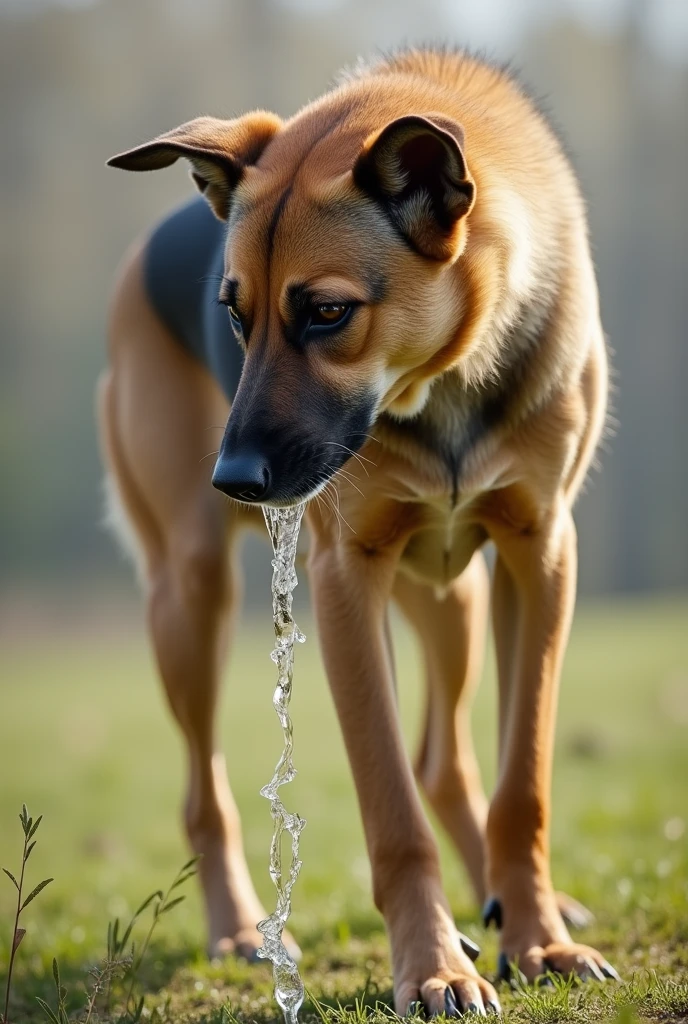 A dog pissing with one leg up