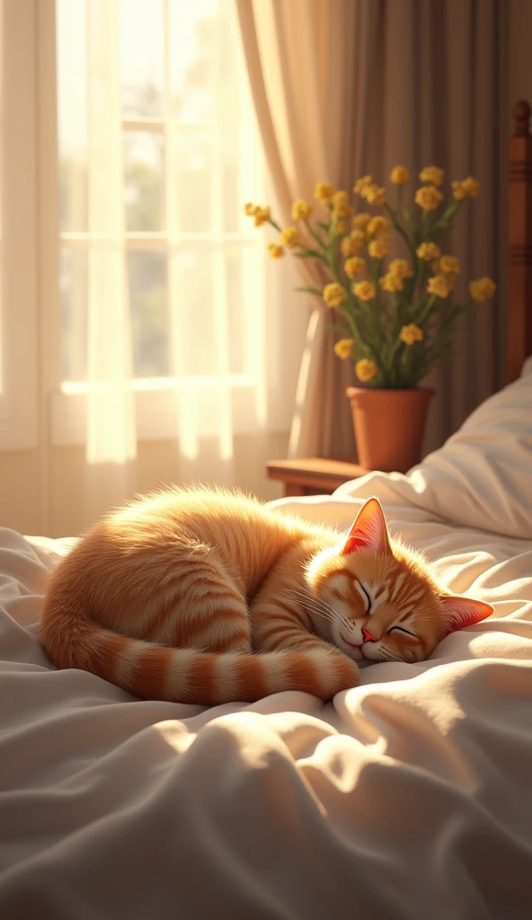 accurate, Highest quality, Bedroom、The cat is sleeping、Digital Art,