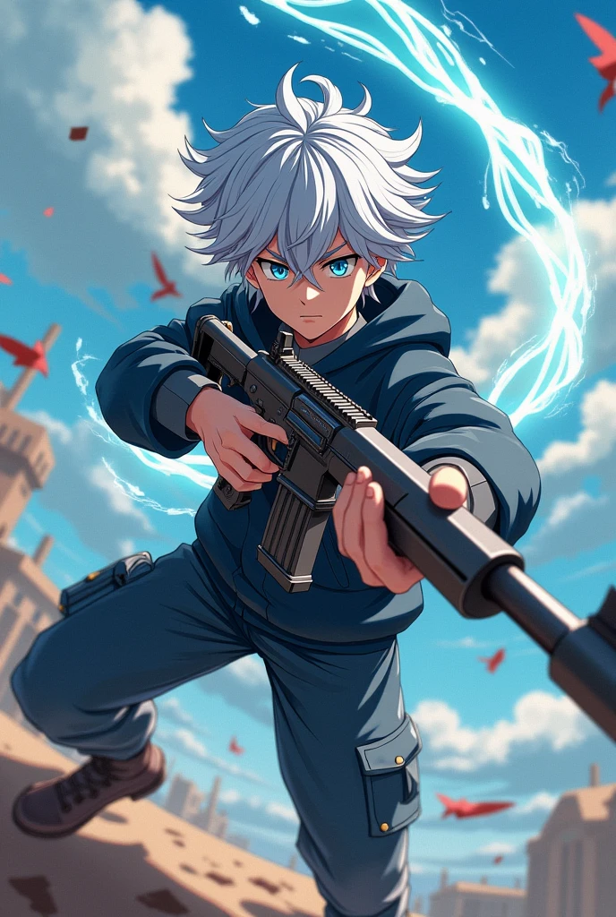 、gun、youth、Controlling the Wind、anime、Silver Hair、