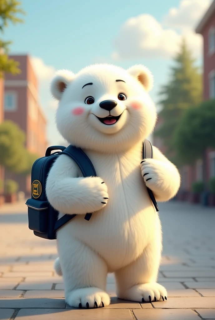 Create me a mascot for my university. Its characteristics will be that it is friendly, tender, a polar bear and that it is a university student.