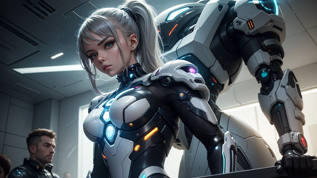 a woman in a futuristic suit with a glowing head and chest, arte cyberpunk inspirada em the first descendant, cgsociety contest winner, digitl art, gynoid cyborg body, girl with mecha cybernetic armor, cyber suit, cyber suit, in white futuristic armor, cyber suits, diverse cyber suits, gynoid body, the first descendant, perfect anime cyborg woman INFO
