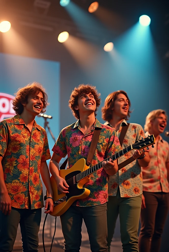 Band, The Floral Shirt, Stage view far away, 5 performer wearing floral shirt