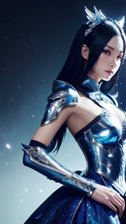 Close-up of woman in silver and blue dress, Chengwei Pan at Art Station, Jan J, Detailed fantasy art, Amazing character art, Fan Art Best Art Station, Magnificent and elaborate character art, Beautiful Armor, Highly detailed art gems, Detailed digital anime art, Art Station pixiv&#39;s artgerm, Girl in Armor