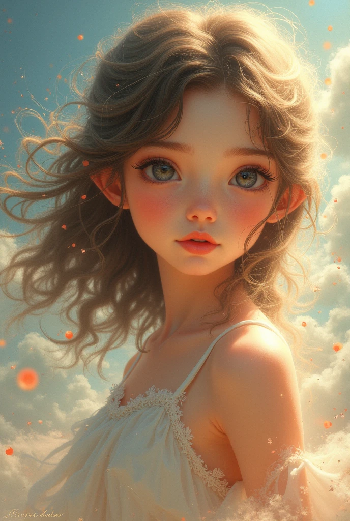 Beautiful detailed summer sky、Beautiful detailed summer clouds、Beautifully detailed girl jumping into the sky、Shooting from below、1 girl、Detailed eyes、Detailed face、Detailed skin、Graceful pose、no gravity、Shine、Ethereal、Cinematic lighting、Warm color palette、Golden Hour、Dramatic Shadows、Volumetric lighting、Photorealistic、8k、high quality、masterpiece