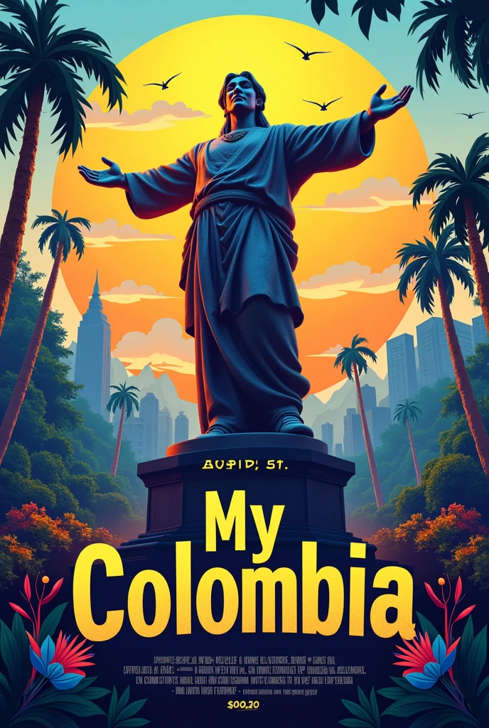 I need a flyer that shows the presentation of a sculpture event with the name My Colombia in these