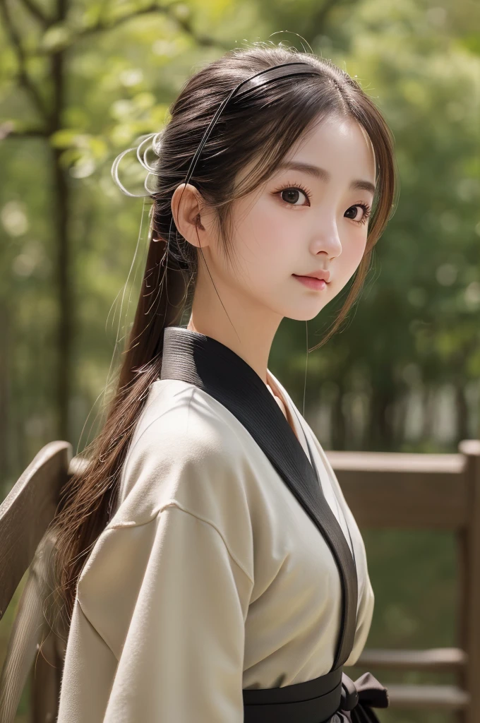 8k, RAW photo, best quality, masterpiece:1.2), (realistic, photo-realistic:1.4), (extremely detailed 8k wallpaper), japanese 20 age woman,Ultra-detailed cute face, Detailed eyes, Double eyelid,(kyudo:1.2),has a kyudo bow,full body,smail face