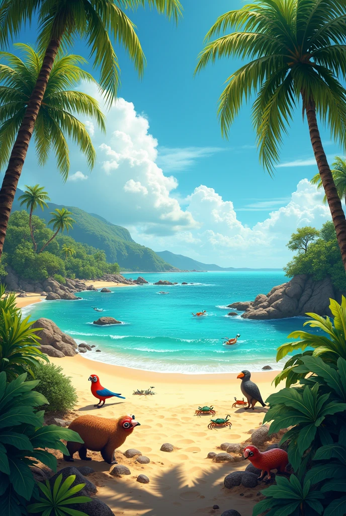 Beach landscape in Brazil without people with some animals
