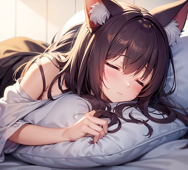 2girsl solo sketchy wolf_ears brown_hair large_breasts long_hair fellatio saliva penis futanari doujinshi