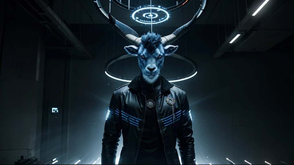 "Create a powerful and symbolic 3D illustration designed as an NFT, focusing on the theme of freedom and resistance. The central figure should be Pavel Durov, depicted as a modern-day champion of digital freedom, with his face transformed into that of a blue goat or adorned with intricate, glowing blue goat horns to symbolize strength and leadership. Surround him with elements representing both the constraints of oppression and the light of liberty, such as broken chains, digital locks, and glowing circuits symbolizing the free flow of information. His expression should convey determination and resilience. The design should blend elements of a futuristic, high-tech theme with sleek, modern textures, and a strong visual contrast between dark, oppressive tones and bright, liberating light, emphasizing the struggle for freedom in the digital age."
