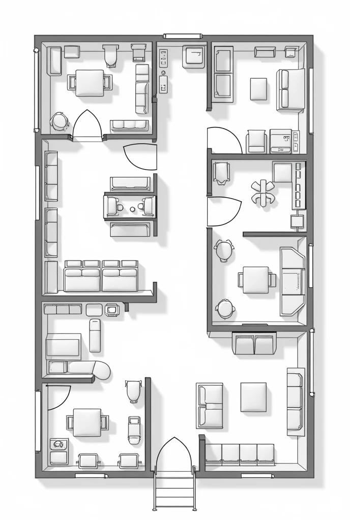 Floor plan of a company that has HR departments, Administrative, Financial, Logistica, Maintenance and Work Safety. This plan should also have bathrooms and a space for a kitchen and dining room.. And identify in the image where each sector is