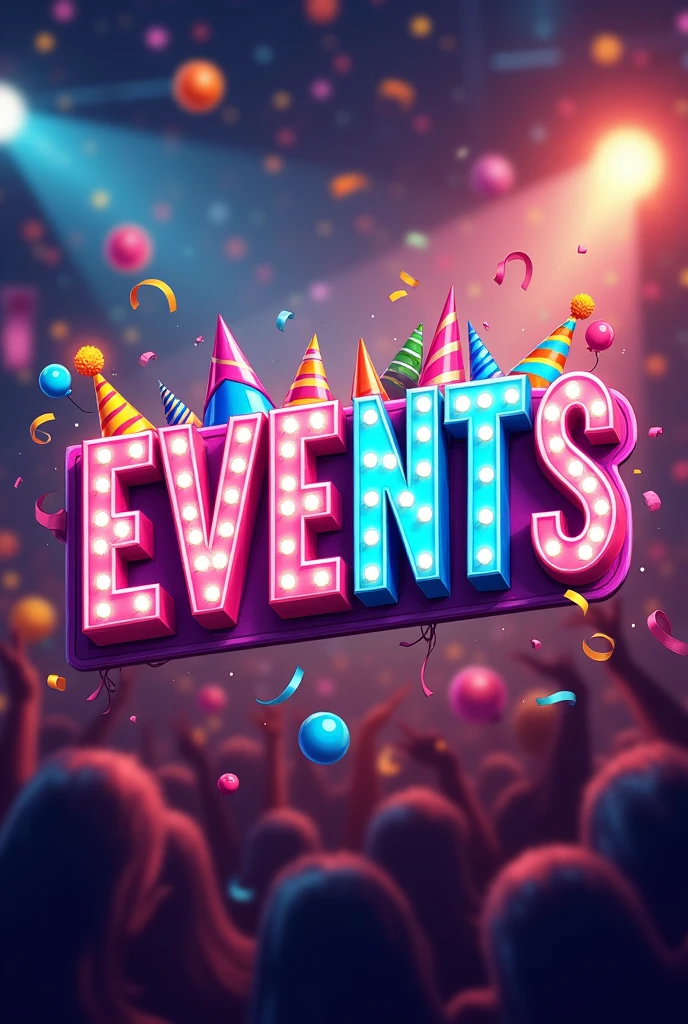 A logo with the letters of the name events with a party theme