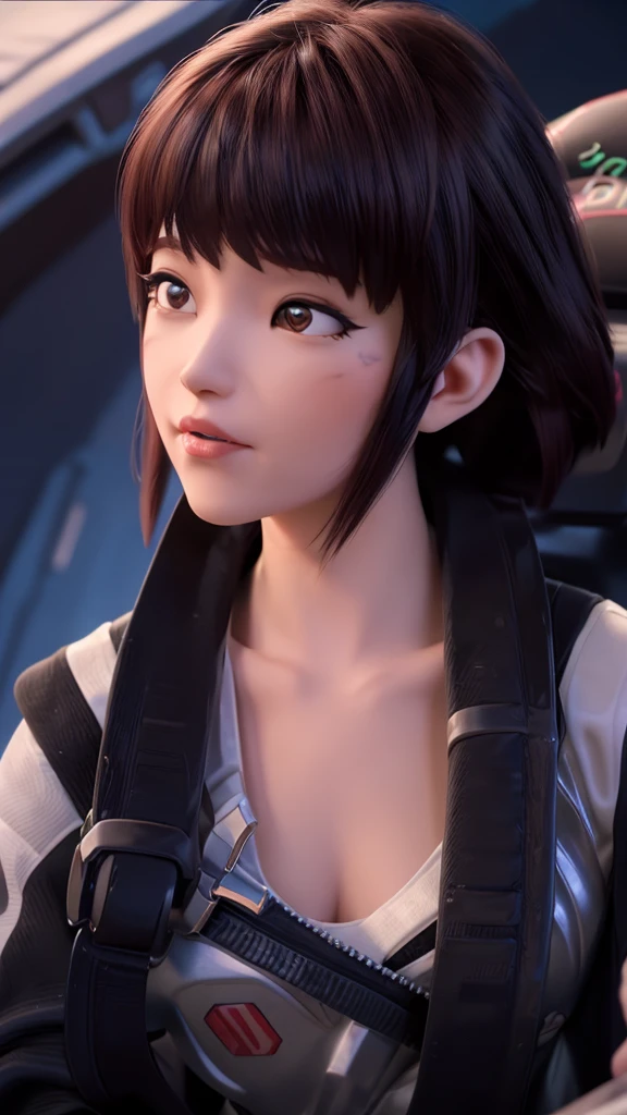 Future Technology,Technology Corridor,driver,Japanese Girls,Blue short hair drifting,Big breasts,藍色driver緊身衣,blue coat,One hand on waist,8k,Super detailed,Fantasy special effects