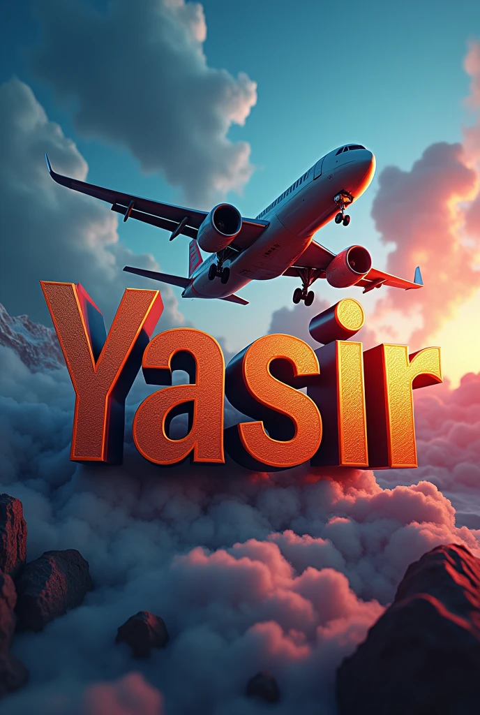 Yasir name 3d design with over the airplane