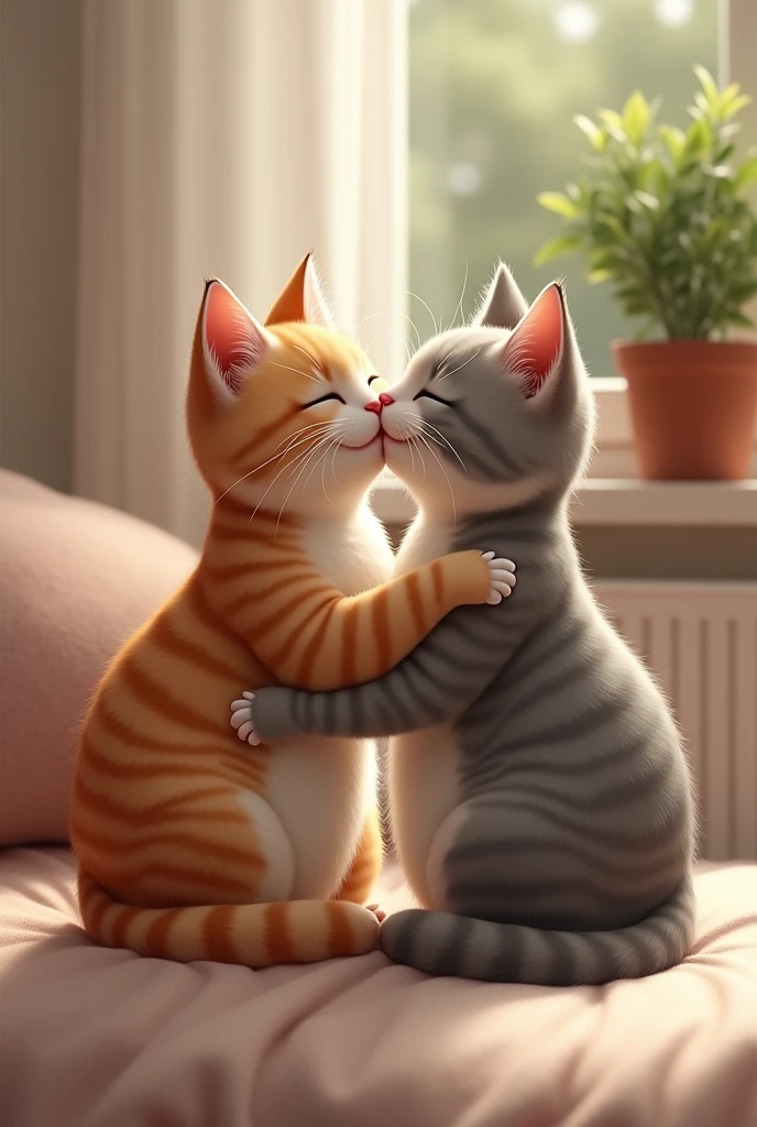 A cat kissing another cat