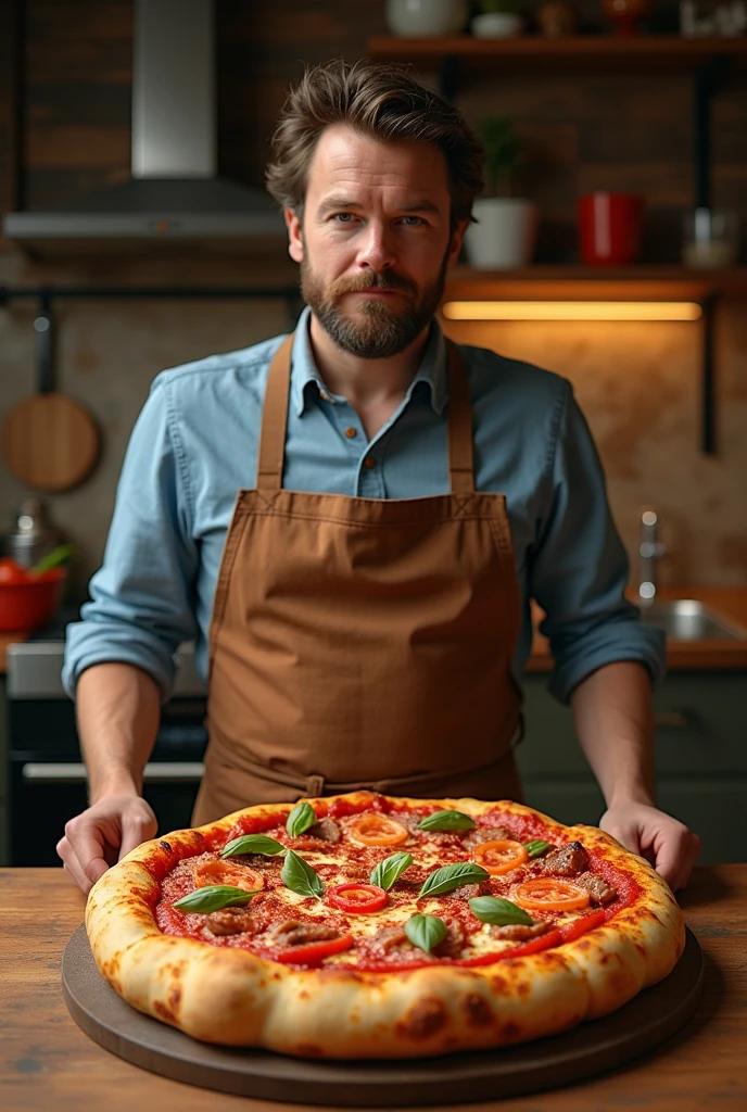 MAN CREATING HIS FIRST SUPER POUGH PIZZA