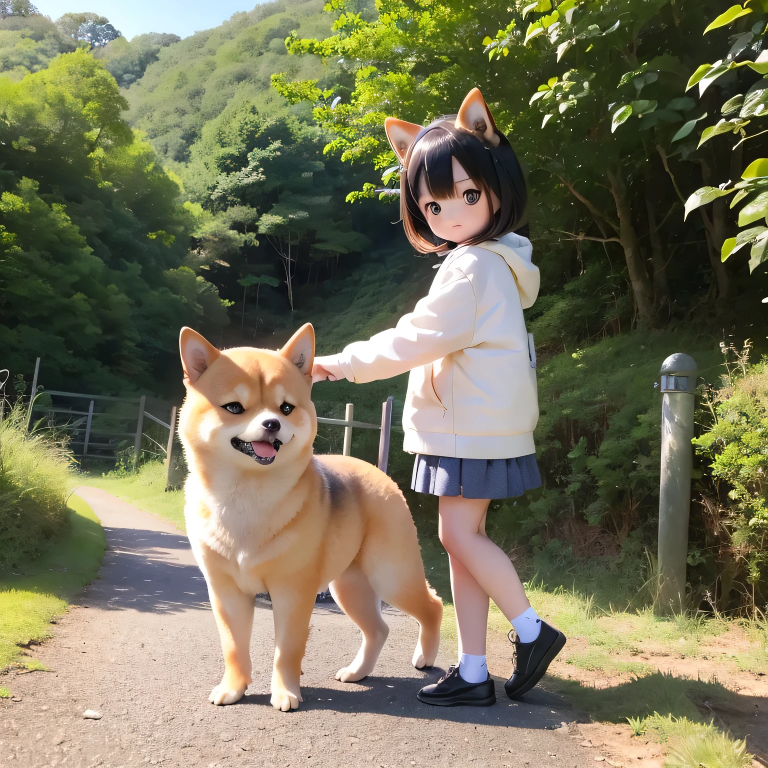 Shiba Inu girl countryside scenery