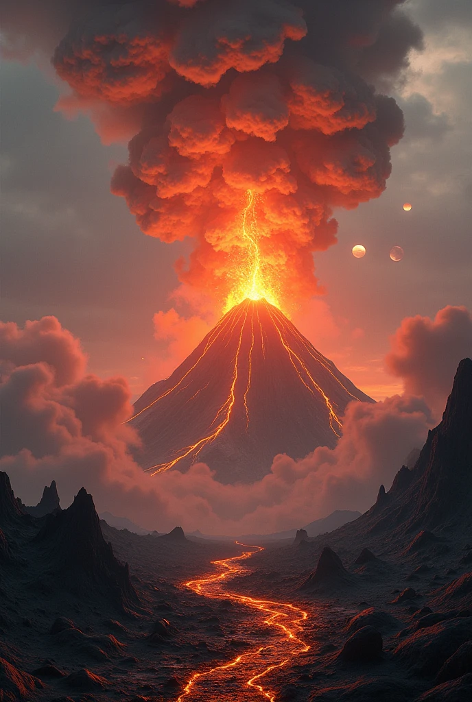 I have to make a fictional story, give me an image of a volcano in unreal space