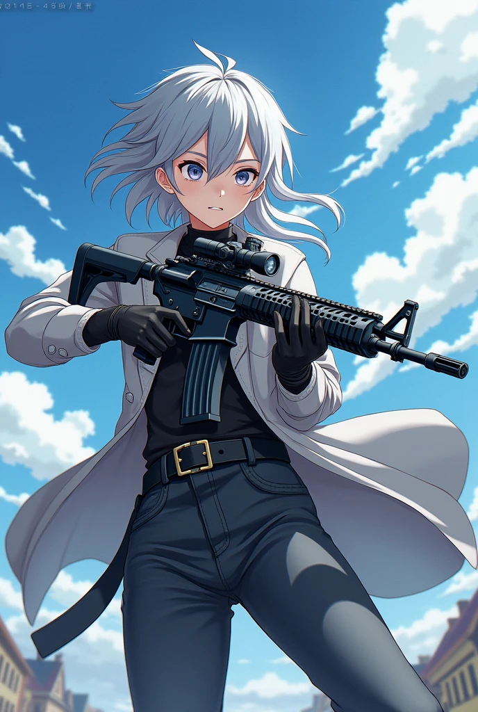 、Assault rifle、youth、Controlling the Wind、anime、Silver Hair、1、Height: 170cm、Fashionable clothes、neutral