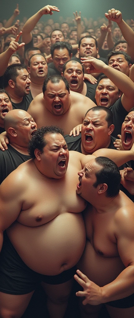 incredibly fat people compete for space within a meter, they are angry