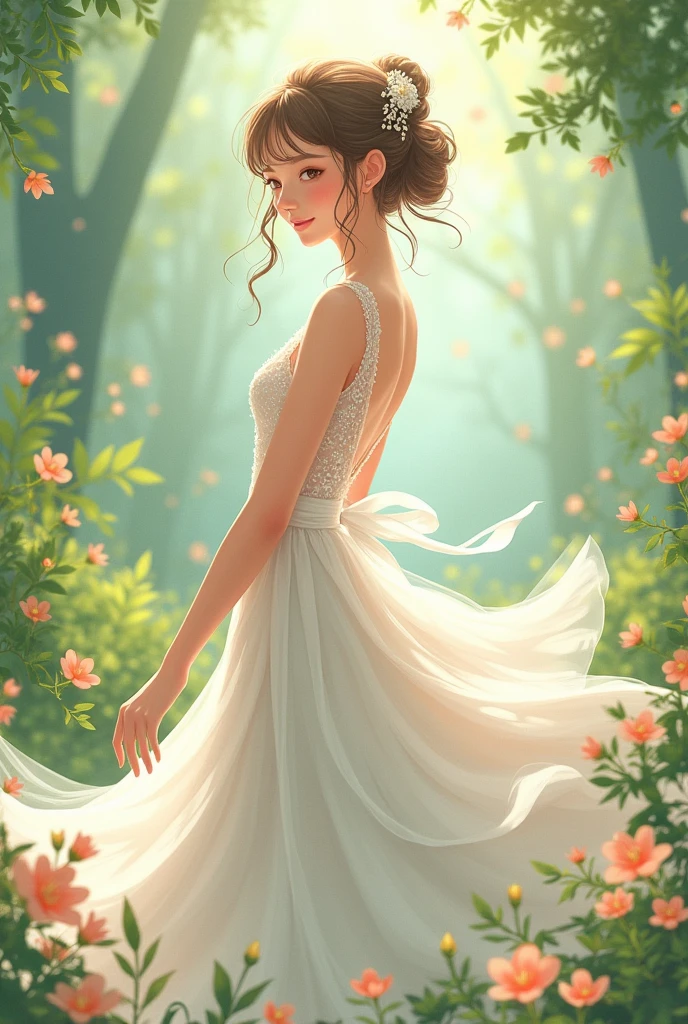 wedding dress anime wallpaper, in the style of soft and airy compositions, joyful celebration of nature, blink-and-you-miss-it detail, spirited portraits, sonian, ferrania p30, gigantic scale --ar 3:2.