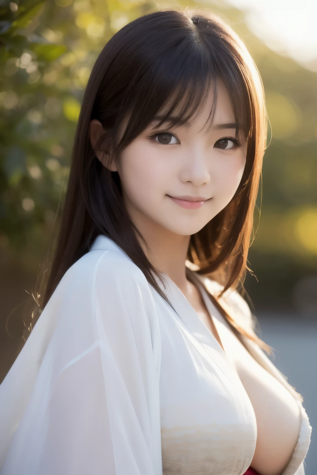 best quality, face focus, soft light, ultra high res, (photorealistic:1.4), RAW photo,(Shinozaki Ai), (fair skin), (kawaii),
1 Japanese girl, solo, cute, smile, (pupil, lights in the eyes), detailed beautiful face, Medium-sized breasts,(high resolution detail of human skin texture),(long hair),(portrait), upper body, white traditional kimono