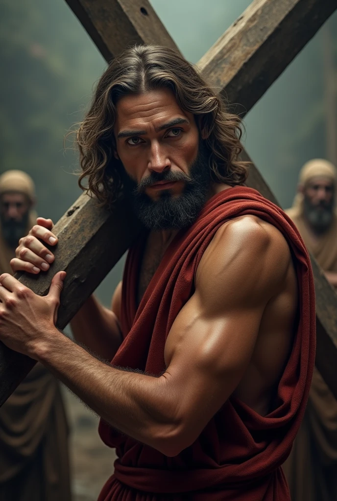 Photo of Jesus strong and carrying the cross