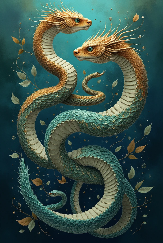 Snake representing the sea and snake representing the earth intertwined in the big word Portiño