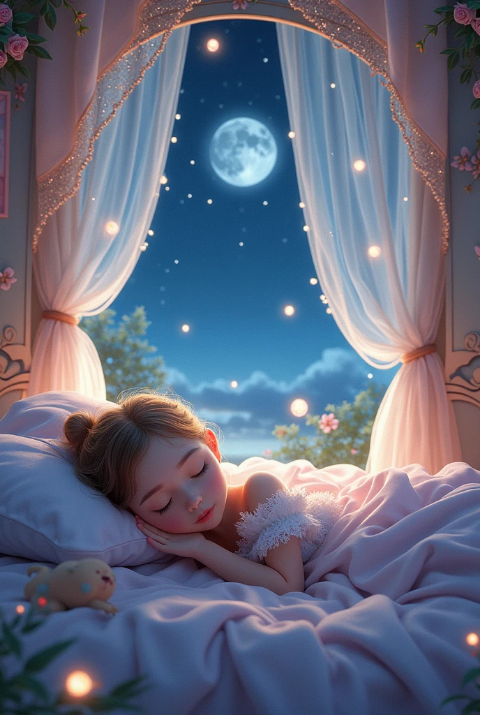 Pink fantasy room, at night