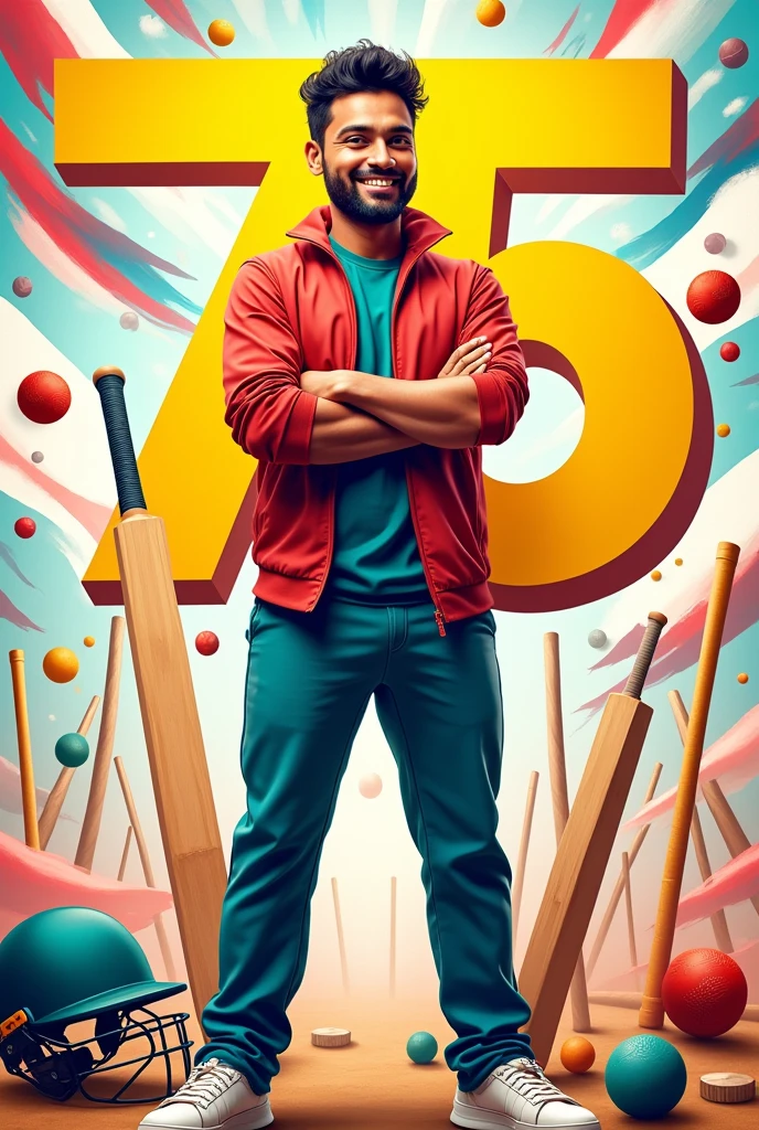 Make me a music album cover, with Shakib Al hasan, 75. Cricket player.
Make it funny.