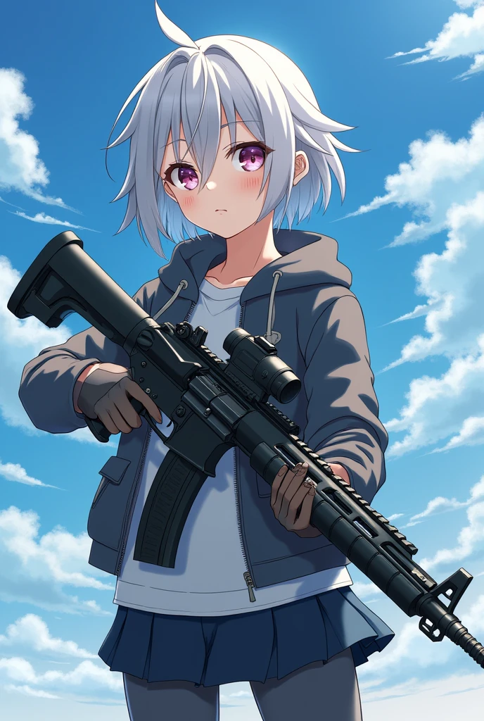 、Assault rifle、youth、Controlling the Wind、anime、Silver Hair、1、Height: 170cm、Fashionable clothes、neutral、Shota、cool、Beloved character、Fearless smile