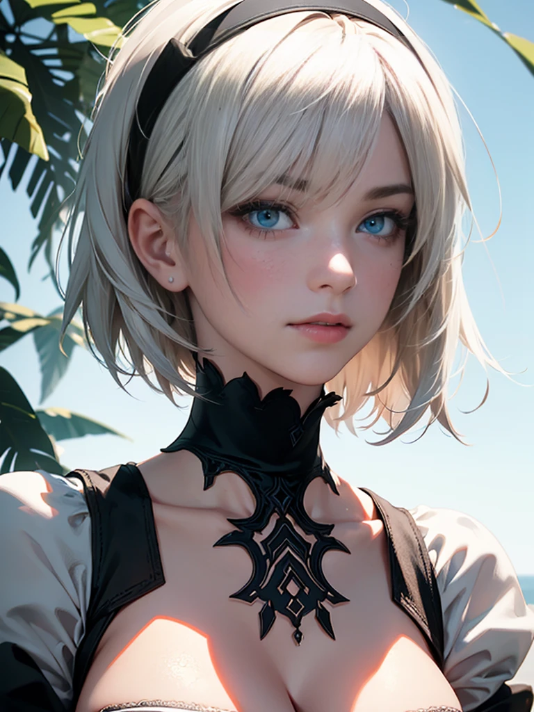 white hair, hair over shoulder, hair flower, eyeball, scowl, v-shaped eyebrows, anime, anime style, chiaroscuro, motion blur, UHD, masterpiece, highres, 4K --auto