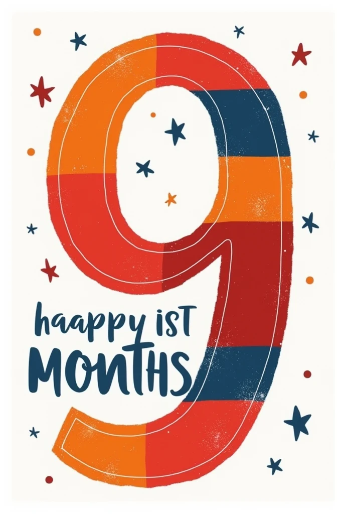 Create a "happy 1st monthsary 9 vermilion" letters with red, orange and blue colors