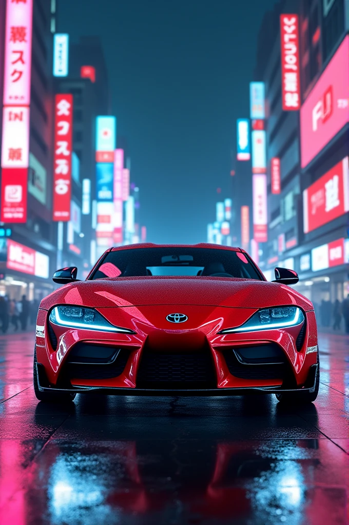 Supra with red colors at japan with neon light