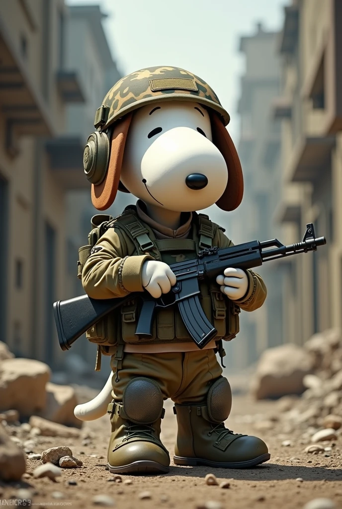 Snoopy in tactical gear and an AK47