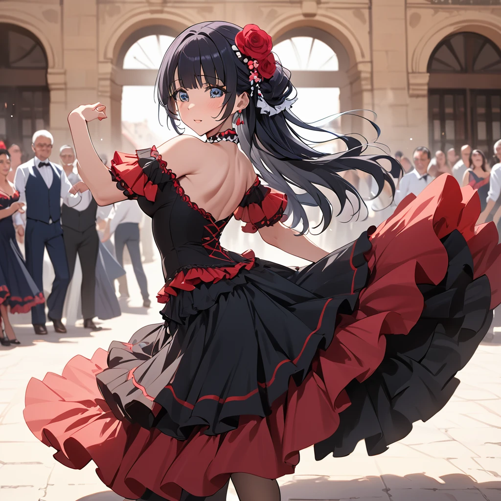 ((Highest quality)), ((masterpiece)), (detailed), （Perfect Face）、The woman is Aoki Reika, Spanish, with semi-long hair.、Woman dancing flamenco passionately in flamenco dress in Spain