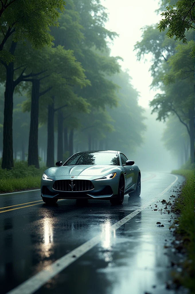 Car on the road and road wet